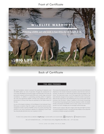 191115 wildlife warrior elephant certificate holiday gift